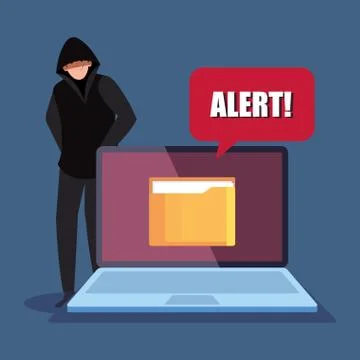 Hacker with laptop computer icon Illustrazione stock