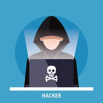 Hacker with laptop computer icon 스톡 일러스트
