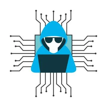 Hacker with laptop computer isolated icon Illustrazione stock