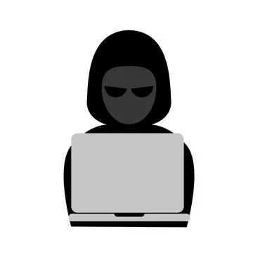 Hacker at laptop doing his dirty job Stock Illustration