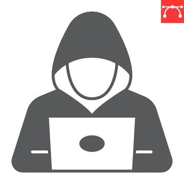 Hacker with laptop glyph icon, security and protection, hacker vector icon, 스톡 일러스트
