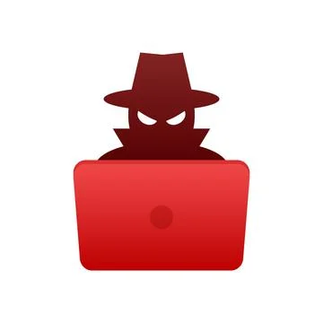 Hacker with laptop. Hacker attack. Phishing and fraud. Vector stock illustration Stock Illustration