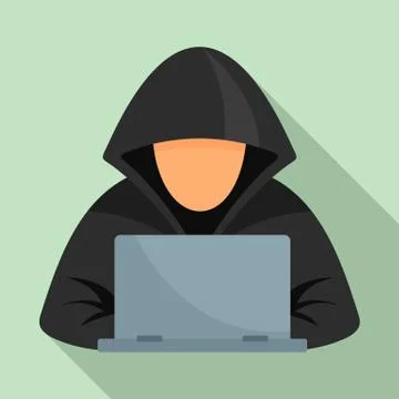 Hacker at laptop icon, flat style Stock Illustration