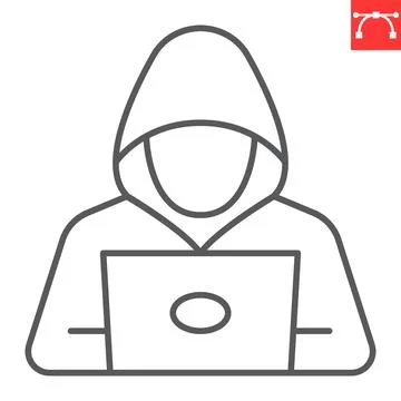 Hacker with laptop line icon, security and protection, hacker vector icon, Illustrazione stock