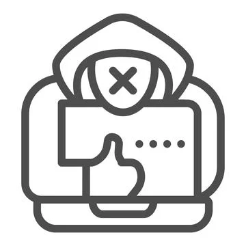 Hacker with a laptop line icon, web security concept, anonymous agent with thumb 스톡 일러스트