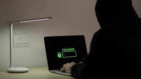 Hacker on laptop, security on internet. Green Display, Access allowed message Stock Footage 149777795