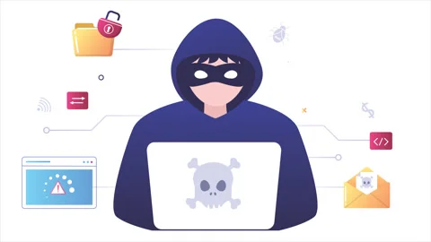 Hacker With Laptop Unlocking And Stealing 2D Animation 動画素材 256788612