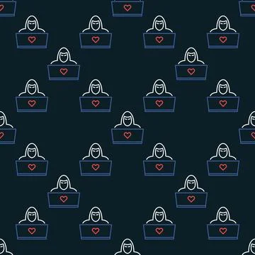 Hacker with Laptop vector outline seamless pattern Stock Illustration