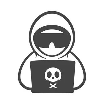 Hacker with a laptop vector solid black icon. A symbol of Cybercrime. Passw.. イラスト素材
