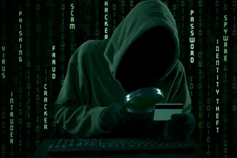 Hacker looking for credit card code 스톡 사진