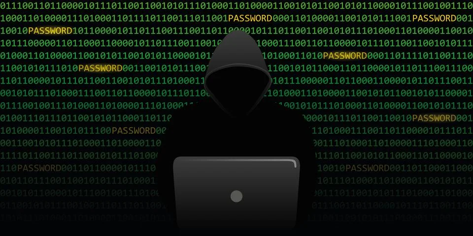 Hacker is looking for passwords cybercrime with binary code background Stock Illustration