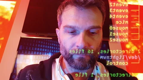 Hacker Looking at Screen and Typing Code, Laptop POV. A Programmer Working Video stock 139783917