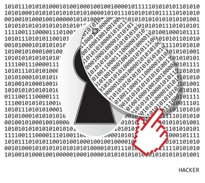 Hacker looks into the keyhole Illustrazione stock