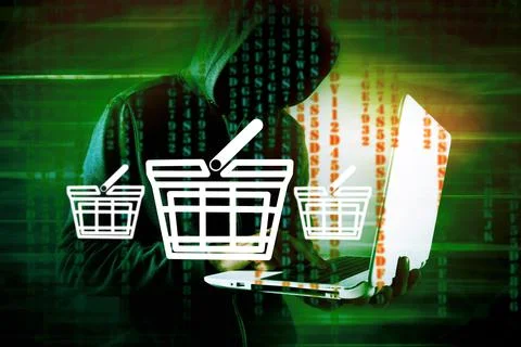 Hacker makes online purchases through hacking Foto stock