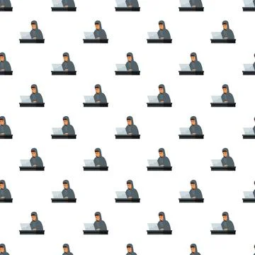 Hacker male working on laptop pattern seamless background Stockillustratie