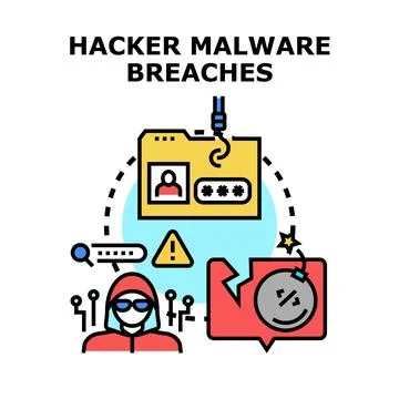 Hacker malware breaching network security and stealing data Stock Illustration