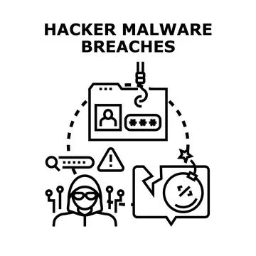 Hacker malware breaching network security and stealing data イラスト素材