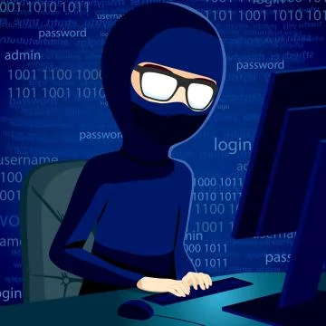 Hacker Man With Computer Illustrazione stock