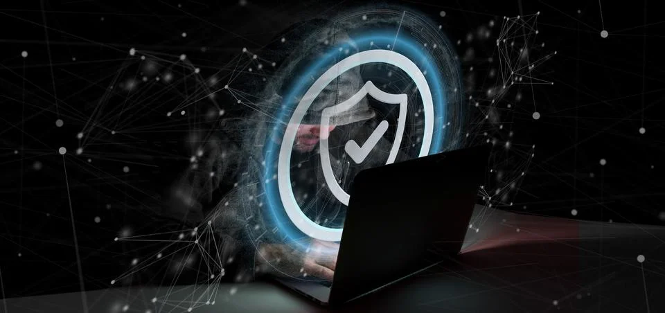 Hacker Man holding a padlock web security concept 3d rendering Stock Photos