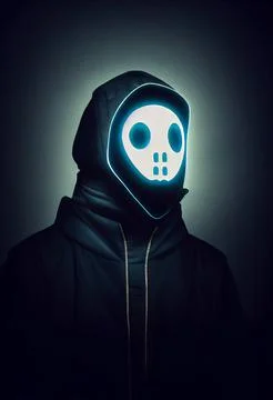 Hacker. Man in hood with mask. Stock Illustration