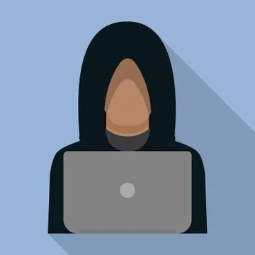 Hacker man on laptop icon, flat style Illustrazione stock