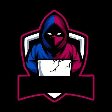 Hacker mascot with laptop Stock Illustration