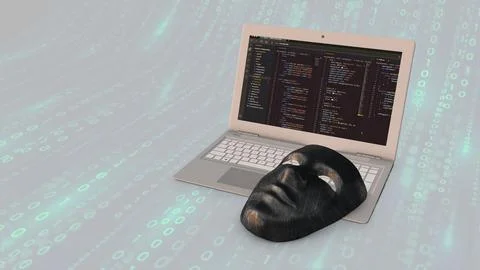 Hacker mask on computer for cyber security concept Illustration