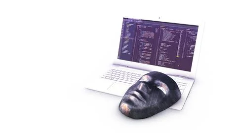 Hacker mask on laptop for cyber security concept Stock-Illustration