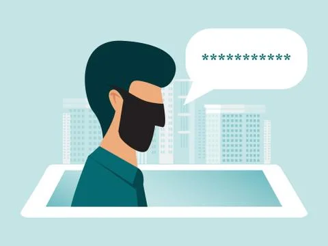 Hacker in mask stealing password from mobile phone. Thief steal personal data 스톡 일러스트