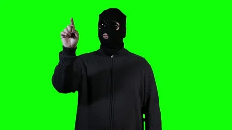 Hacker in Mask Touchscreen Breaking System Success Greenscreen Stock Footage 20455844