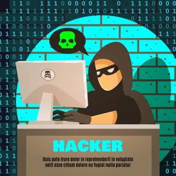 Hacker Near Computer Illustration Illustrazione stock