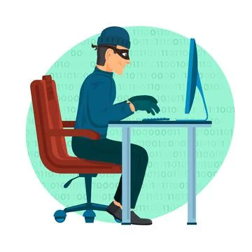 Hacker Operating A Personal Computer Vector Icon Illustration. Hacker And Stock Illustration