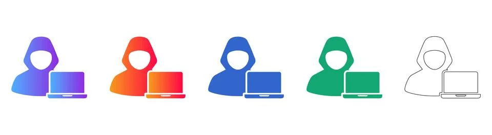 Hacker or Anonymous User Laptop Icon Set Stock Illustration