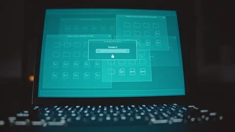 Hacker or spy typing correct password on computer laptop enters secret server Stock Footage 330530676