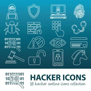 Hacker outline icons Illustrazione stock