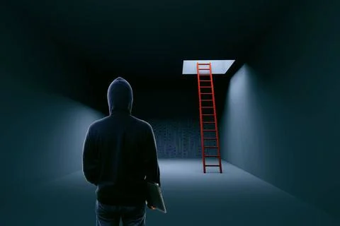 Hacker over red ladder hacker over red ladder background, 3d render Copyri... Stock Photos