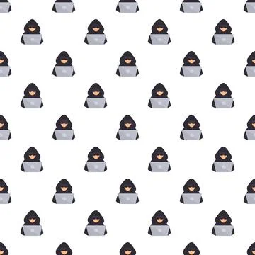 Hacker pattern with hooded figures using computers Stock Illustration