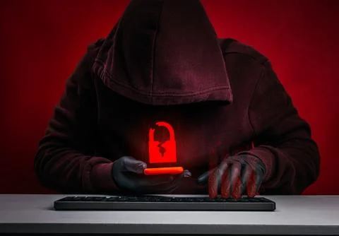 Hacker performing cyber attack with broken lock icon on smartphone. Data br.. 스톡 사진