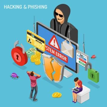 Hacker Phishing Activity Isometric Concept Stock Illustration