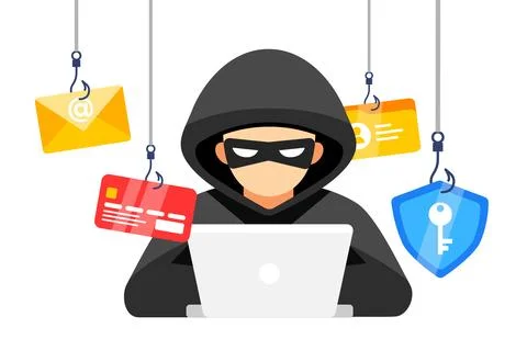 Hacker with a phishing trap, targeting personal login information. Cybersecurity 스톡 일러스트