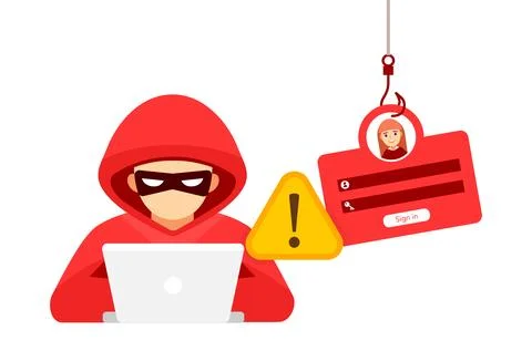 Hacker with a phishing trap, targeting personal login information. Cybersecurity 스톡 일러스트