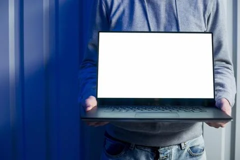 Hacker presenting laptop template Stock Photos