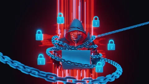 Hacker Prevented by Digital Security System with Chains Stock Footage 327364050