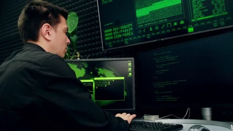 Hacker programmer trying to break computer security Stock-Footage 227926635