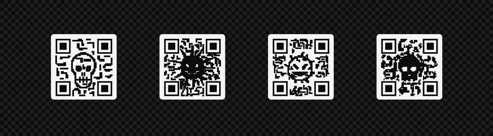 Hacker qr code set. Label logo with dangerous and malicious application Stock Illustration