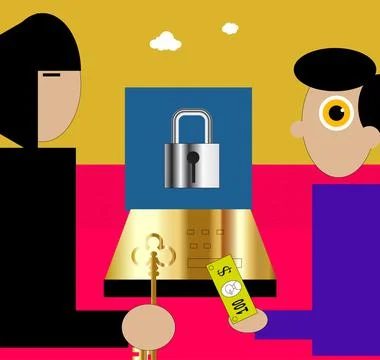 Hacker ransomware hacker taking money from user 스톡 일러스트