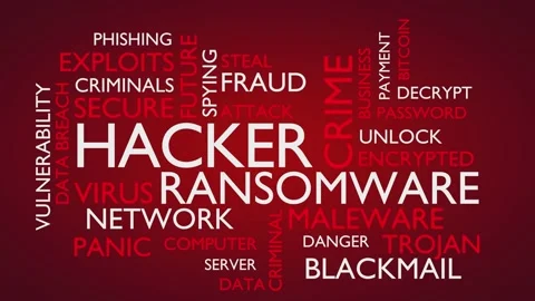 Hacker, ransomware word tag cloud. Stockbeeldmateriaal 155246507