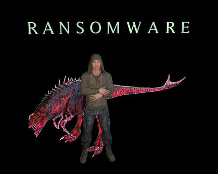 Hacker  with red ransomeware beast Stock Illustration