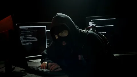 Hacker Robber Stealing Data on a Computer Stock Footage 115834854