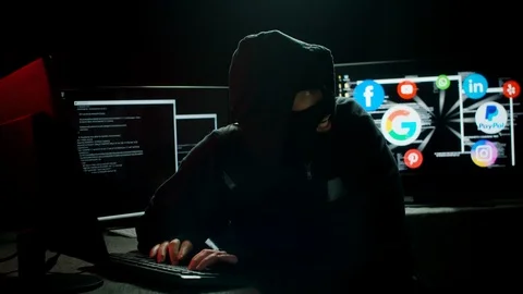 Hacker Robber Stealing Personal Social Media Information Stock Footage 115834869